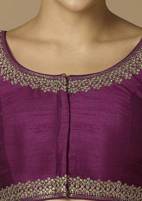 SALWAR STUDIO Women's Magenta Embroidered Saree Blouse 5