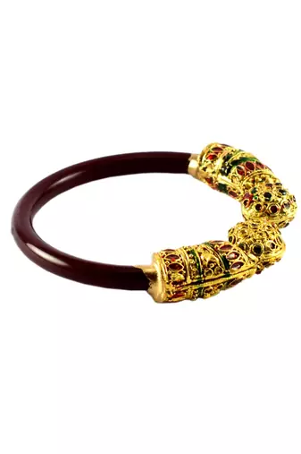 Extra Large Size Brass And Acrylic Bangle Color Maroon