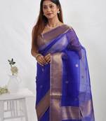 Blue Matka Pure Silk Saree With Blouse Piece