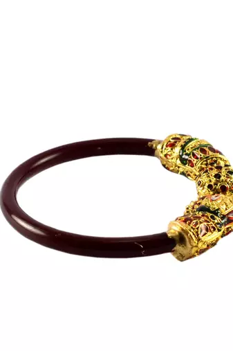 Extra Large Size Brass And Acrylic Bangle Color Maroon
