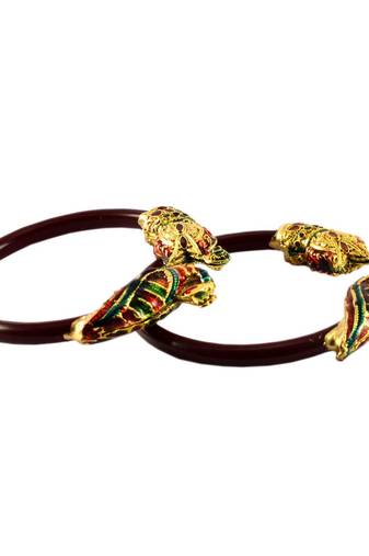 Extra Large Size Brass And Acrylic Bangle Color Maroon