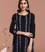Ada Hand Embroidered Black And Purple Cotton Lucknowi Chikankari Short Kurti for Women - A911375
