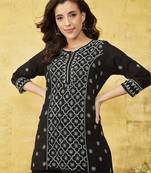Hand Embroidered Black & Grey Cotton Lucknowi Chikankari Short Kurti For Women