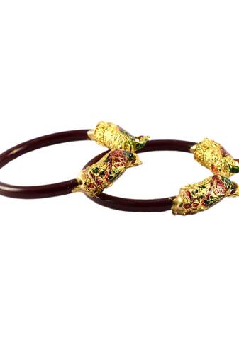 Extra Large Size Brass And Acrylic Bangle Color Maroon