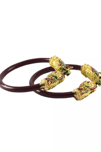 Extra Large Size Brass And Acrylic Bangle Color Maroon