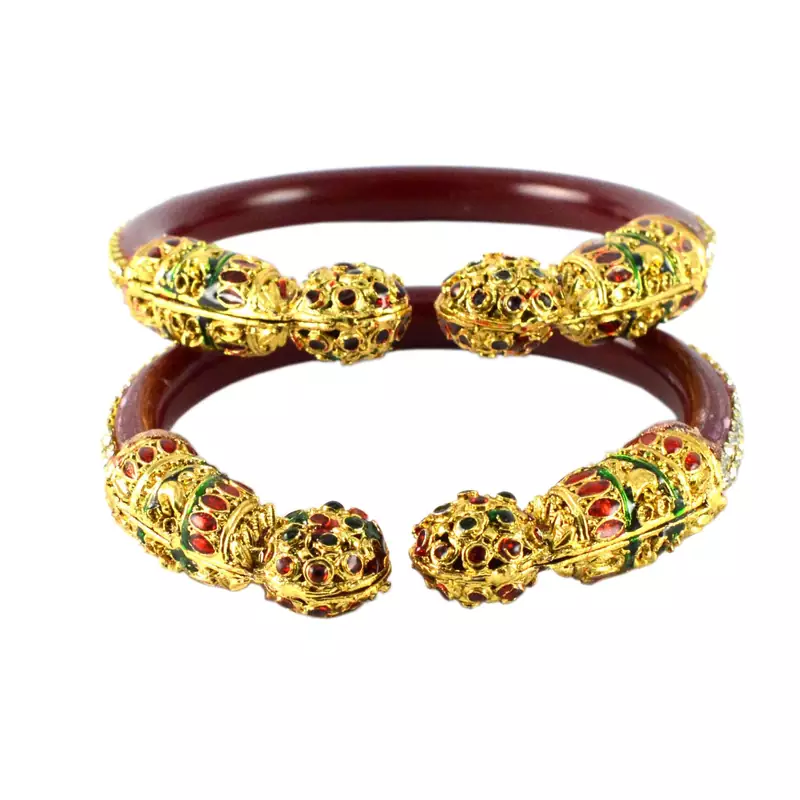 Extra Large Size Brass And Acrylic Bangle Color Maroon
