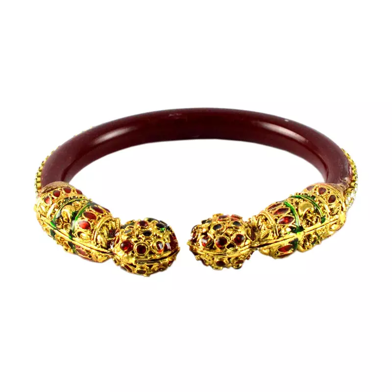 Extra Large Size Brass And Acrylic Bangle Color Maroon