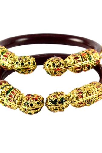 Extra Large Size Brass And Acrylic Bangle Color Maroon