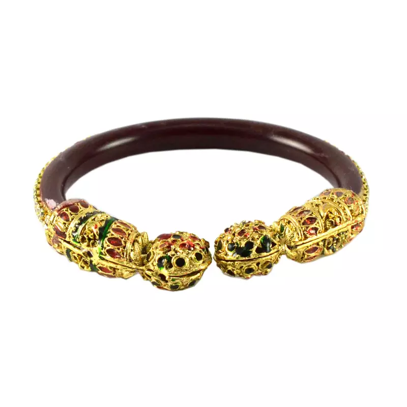 Extra Large Size Brass And Acrylic Bangle Color Maroon