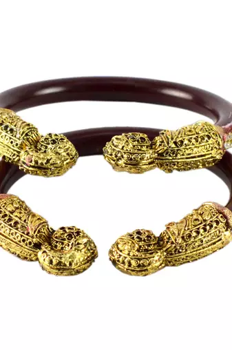 Extra Large Size Brass And Acrylic Bangle Color Maroon