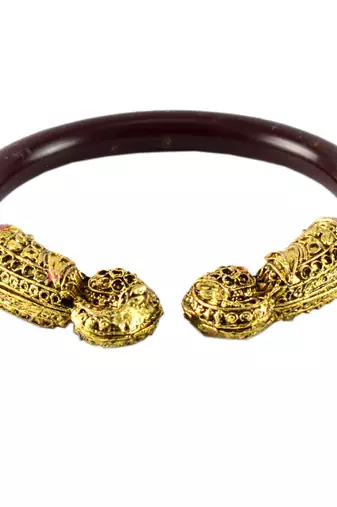 Extra Large Size Brass And Acrylic Bangle Color Maroon