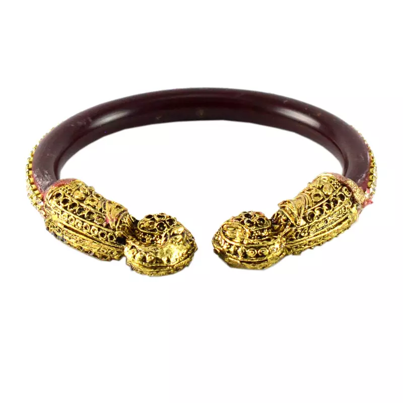 Extra Large Size Brass And Acrylic Bangle Color Maroon