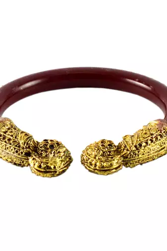 Extra Large Size Brass And Acrylic Bangle Color Maroon
