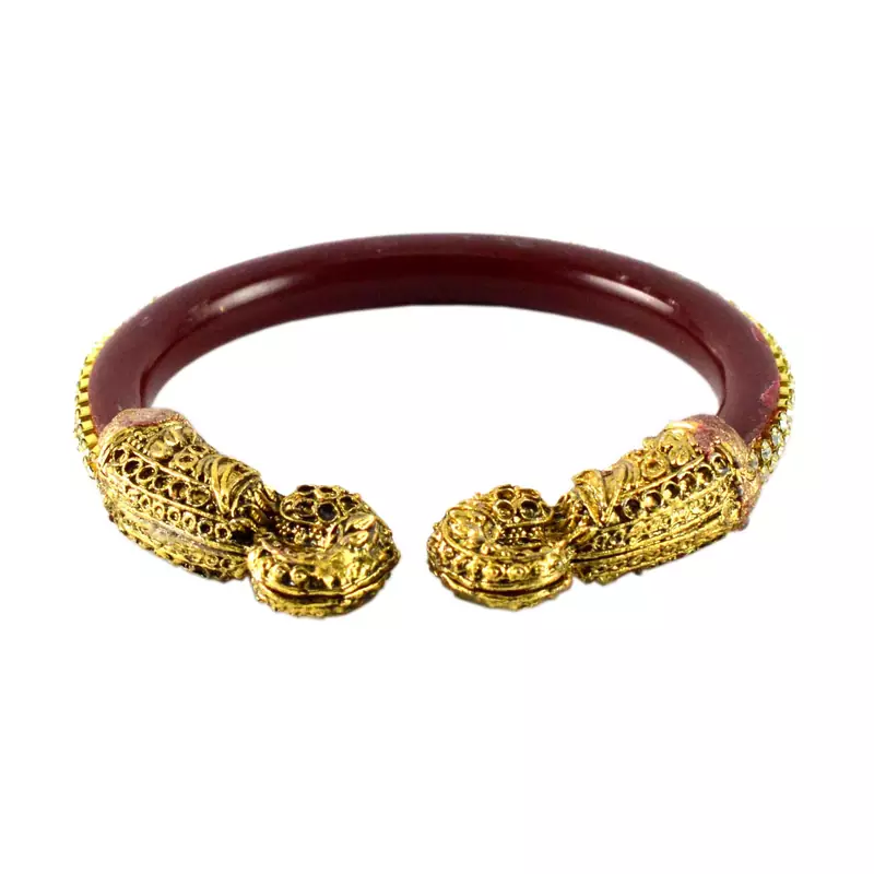 Extra Large Size Brass And Acrylic Bangle Color Maroon