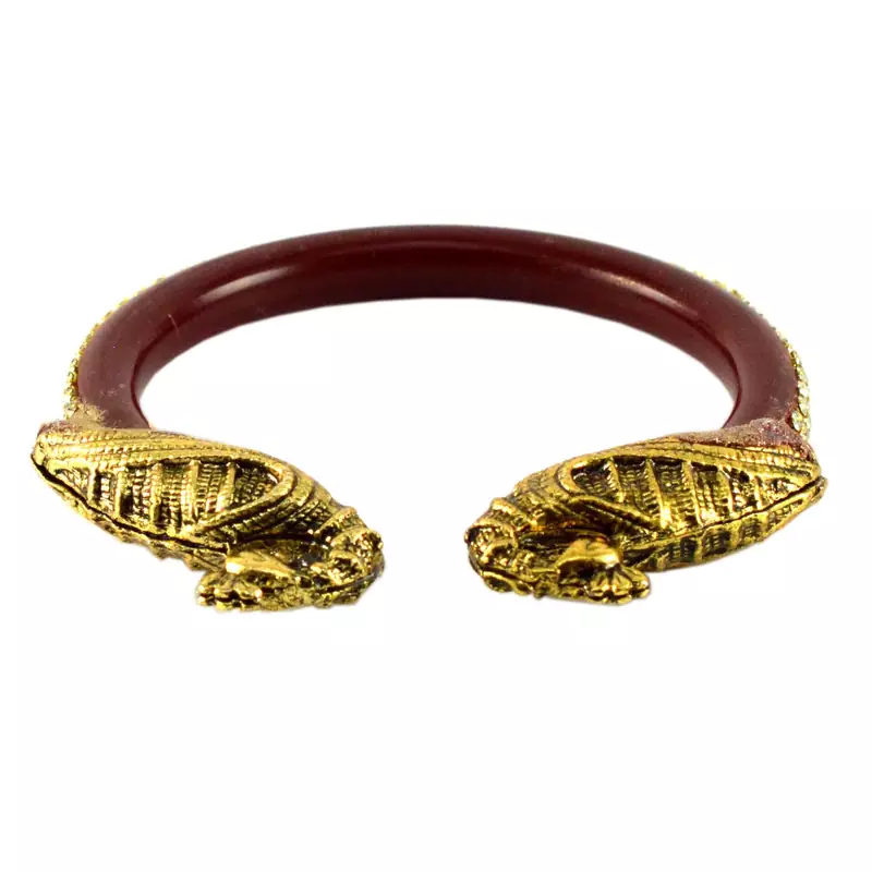 Extra Large Size Brass And Acrylic Bangle Color Maroon