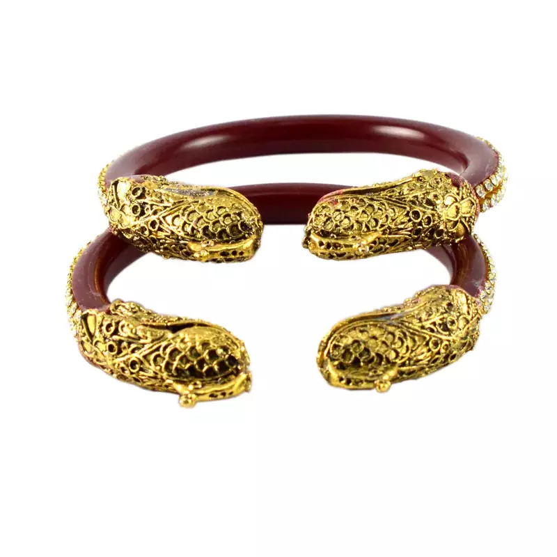 Extra Large Size Brass And Acrylic Bangle Color Maroon