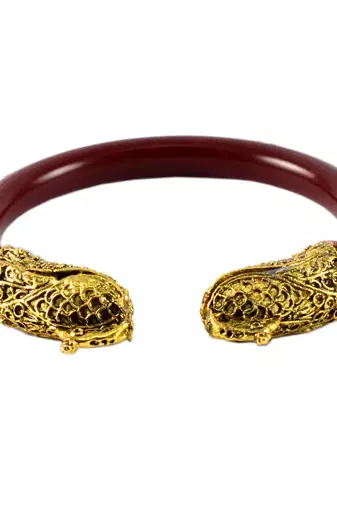 Extra Large Size Brass And Acrylic Bangle Color Maroon
