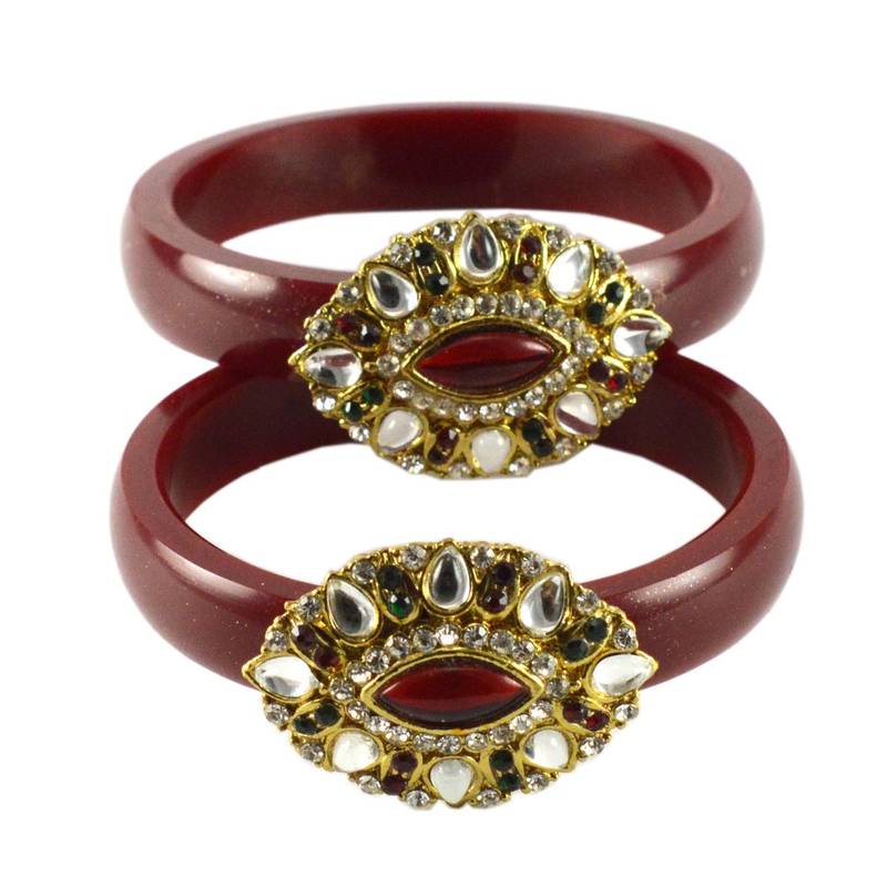 Extra Large Size Brass And Acrylic Bangle Color Maroon