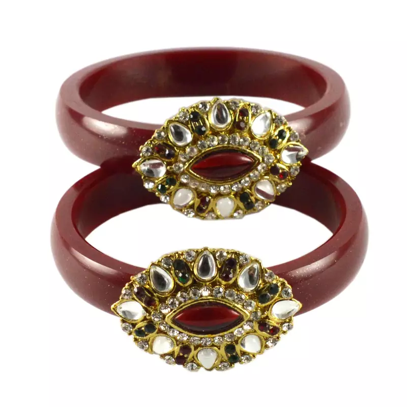 Extra Large Size Brass And Acrylic Bangle Color Maroon