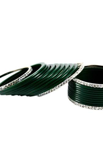 Extra Large Size Brass And Acrylic Bangle Color Dark Green