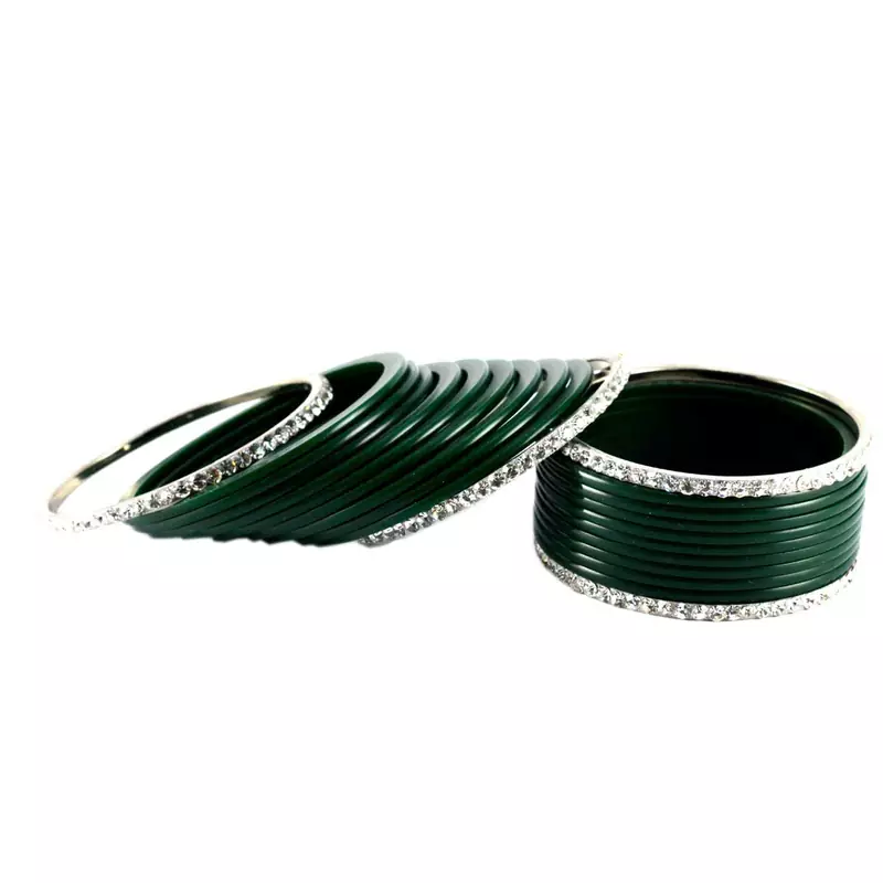 Extra Large Size Brass And Acrylic Bangle Color Dark Green