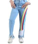 Budding Bees Blue Denim Pant for Girls with Rainbow Felt