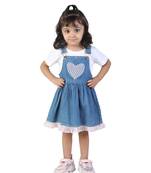 BuddingBees Denim Dress for Girls featuring adorable fruit embroidered pockets.