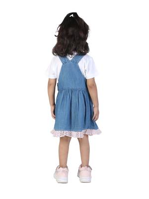 BuddingBees Denim Dress for Girls featuring adorable fruit embroidered pockets. 2