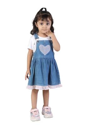 BuddingBees Denim Dress for Girls featuring adorable fruit embroidered pockets. 3