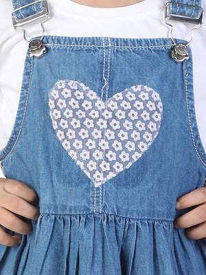 BuddingBees Denim Dress for Girls featuring adorable fruit embroidered pockets. 5
