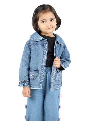 BuddingBees Blue Denim girls Jacket with Pocket Embroidery 1