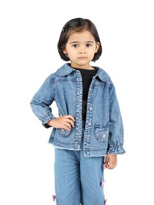 BuddingBees Blue Denim girls Jacket with Pocket Embroidery 2
