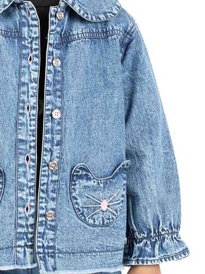 BuddingBees Blue Denim girls Jacket with Pocket Embroidery 3