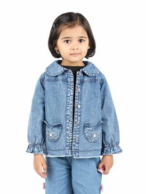 BuddingBees Blue Denim girls Jacket with Pocket Embroidery 4