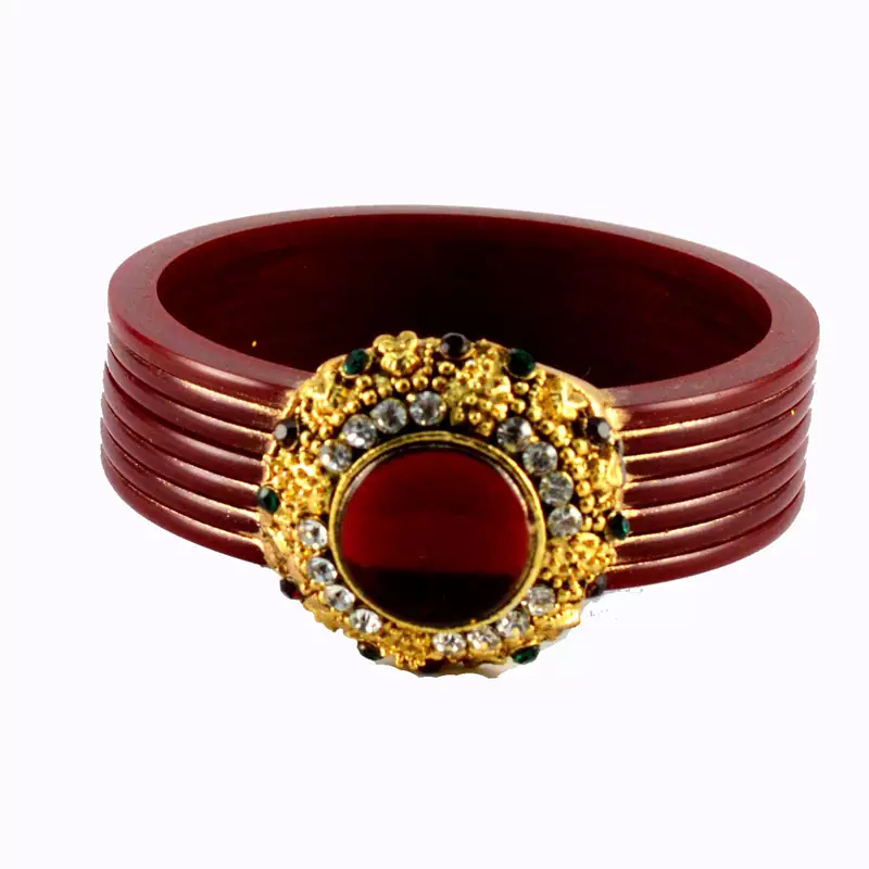 Extra Large Size Brass And Acrylic Bangle Color Maroon