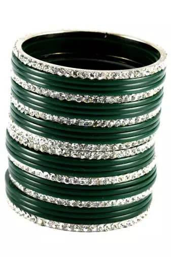 Extra Large Size Brass And Acrylic Bangle Color Dark Green