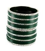Extra Large Size Brass And Acrylic Bangle Color Dark Green
