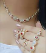 American Diamond Ruby Necklace Set with Earrings, Bracelet, and Ring