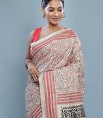 Pink Gachi Tussar Nakshi Kantha Saree With Blouse Piece