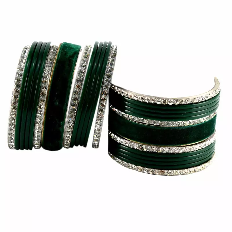 Extra Large Size Brass And Acrylic Bangle Color Dark Green