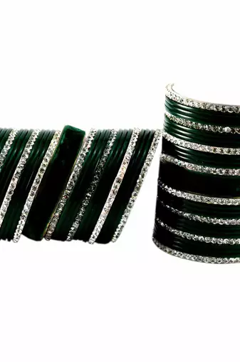 Extra Large Size Brass And Acrylic Bangle Color Dark Green