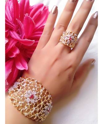 Pink Petal Flower Bracelet and Ring Set 1