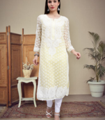 hand embroidered lemon georgette lucknowi chikan kurta with slip