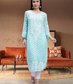 hand embroidered sea green georgette lucknowi chikan kurta with slip
