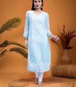 hand embroidered sky blue georgette lucknowi chikan kurta with slip