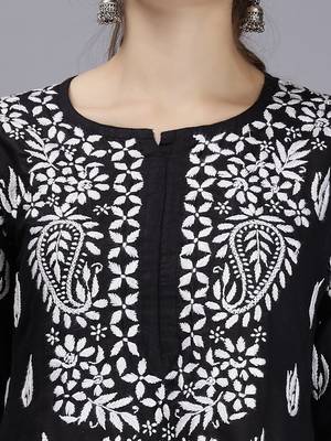 hand embroidered black cotton lucknowi chikan kurta 5