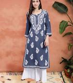 Seva chikan hand embroidered grey rayon lucknowi chikan kurta