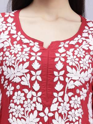 Seva chikan hand embroidered maroon modal lucknowi chikan kurta 4