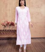 hand embroidered pink modal lucknowi chikan kurta