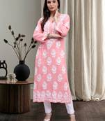 Seva chikan hand embroidered peach modal lucknowi chikan kurta